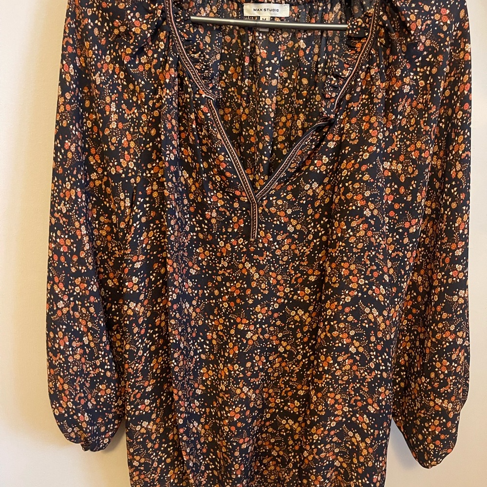Max Studio Black and Orange Floral Blouse
